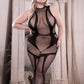Cross Faded High Neck Crotchless Bodystocking