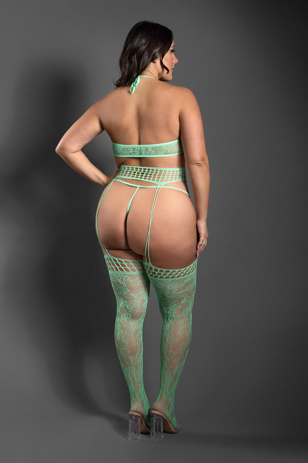 Heart Of Glass 3pc Gartered Stockings Set