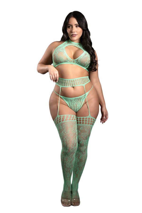 Heart Of Glass 3pc Gartered Stockings Set