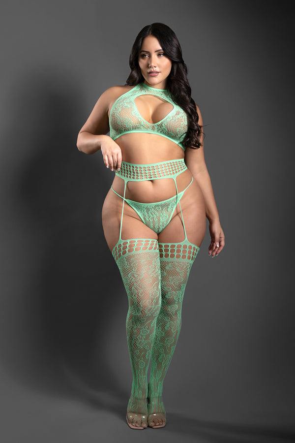 Heart Of Glass 3pc Gartered Stockings Set