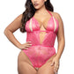 Crotchless Pearl Teddy Hot Pink