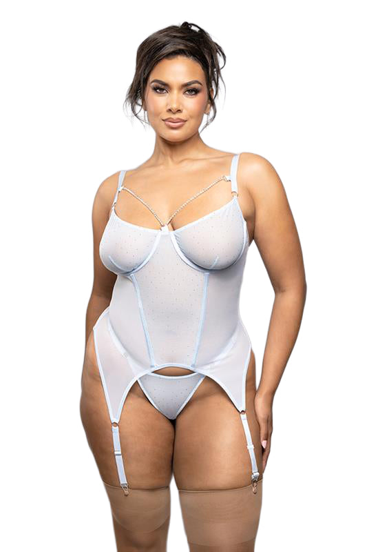 Aquamarine Gartered Rhinestone Bustier & Panty