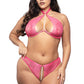 Halter Bra & Crotchless Pearl Panty Hot Pink