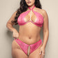 Halter Bra & Crotchless Pearl Panty Hot Pink
