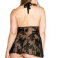 Stretch Lace Chemise & Matching G-String - Black